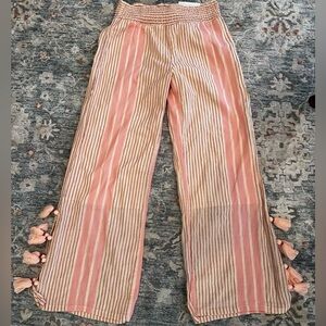 Soft Surroundings Talamanca Wide Leg Pants Striped Tassels Beachy Boho Gypsy
